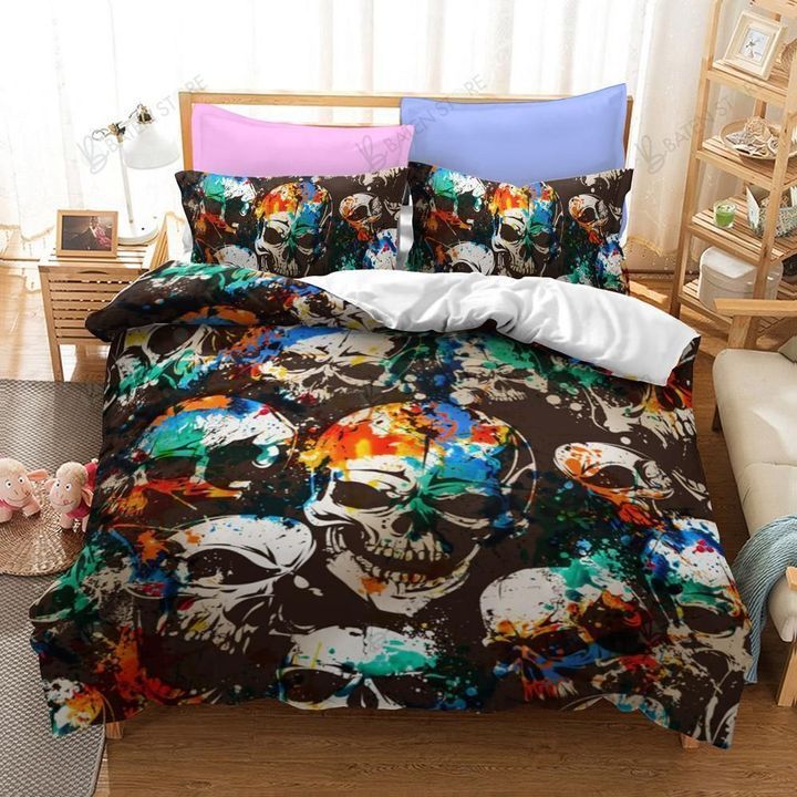 Splattered Colored Skull Bedding Set