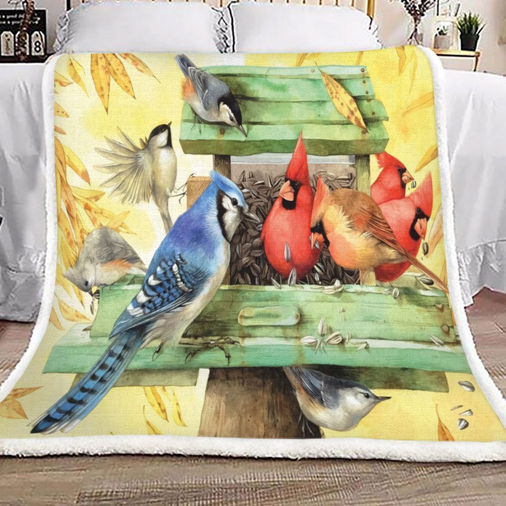 Spring Birds Sherpa Fleece Blanket