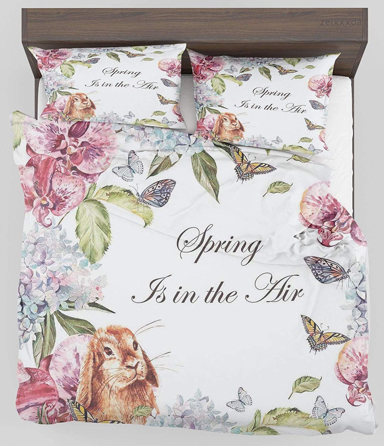 Spring Flowers Rabbits Orchid Butterfly Bedding Set
