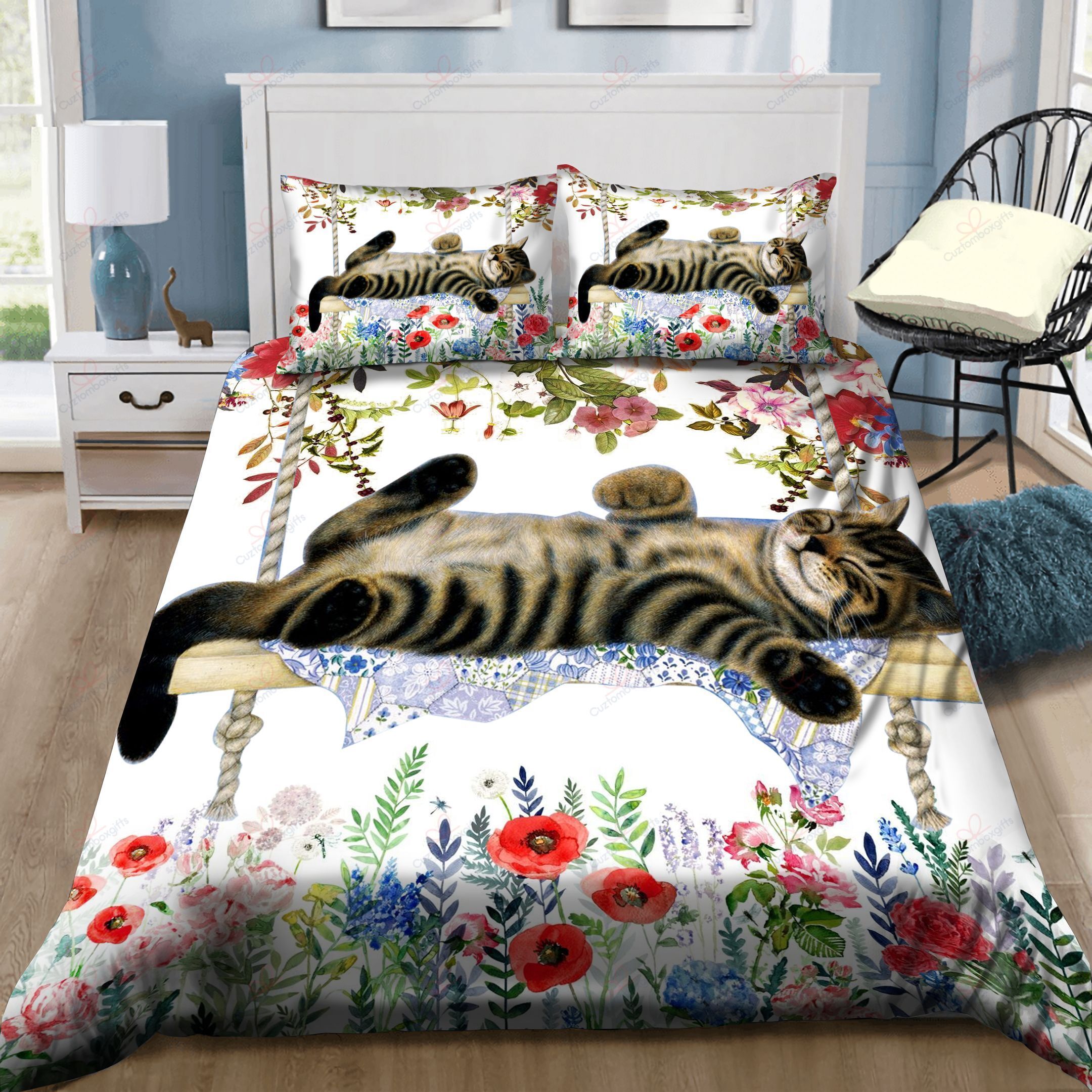 Spring Love Cat Flower Bedding Set