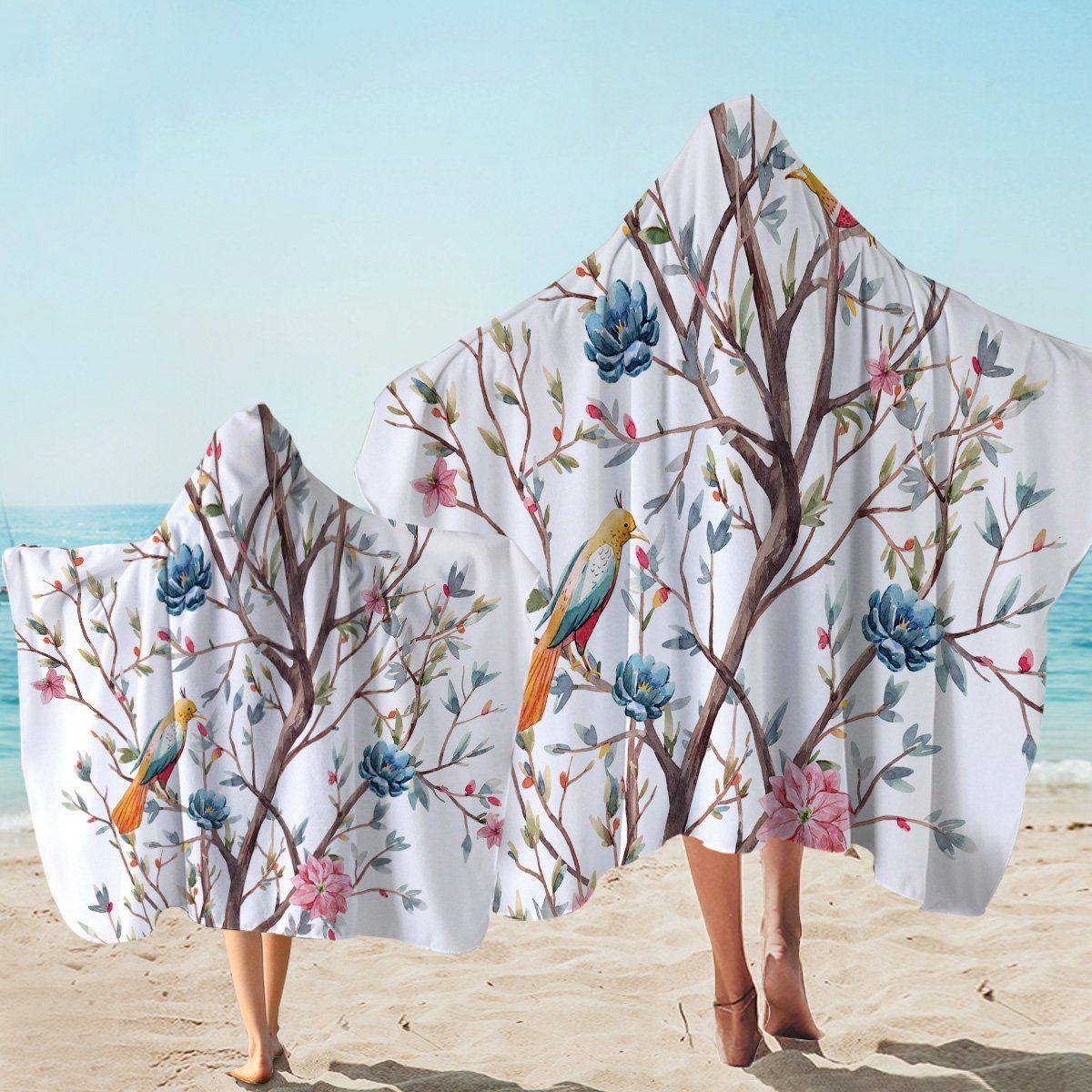 Spring Net On Tree Pattern Printed Hooded Towel