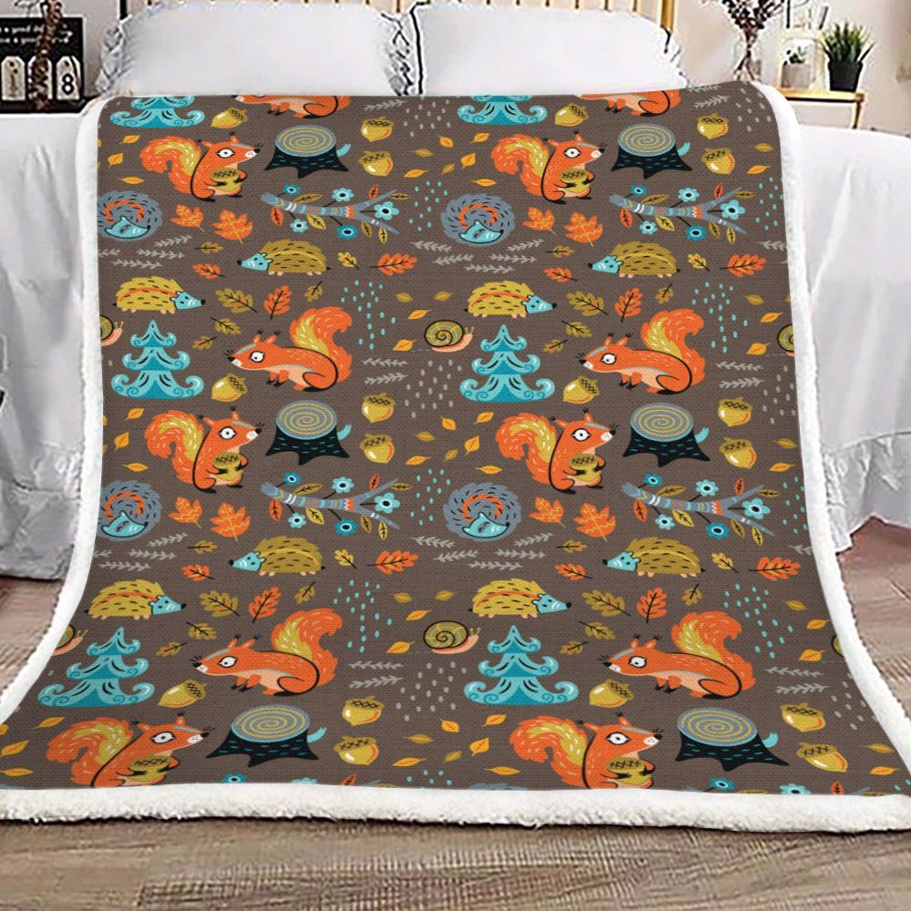 Squirrel Hedgehog Sherpa Fleece Blanket