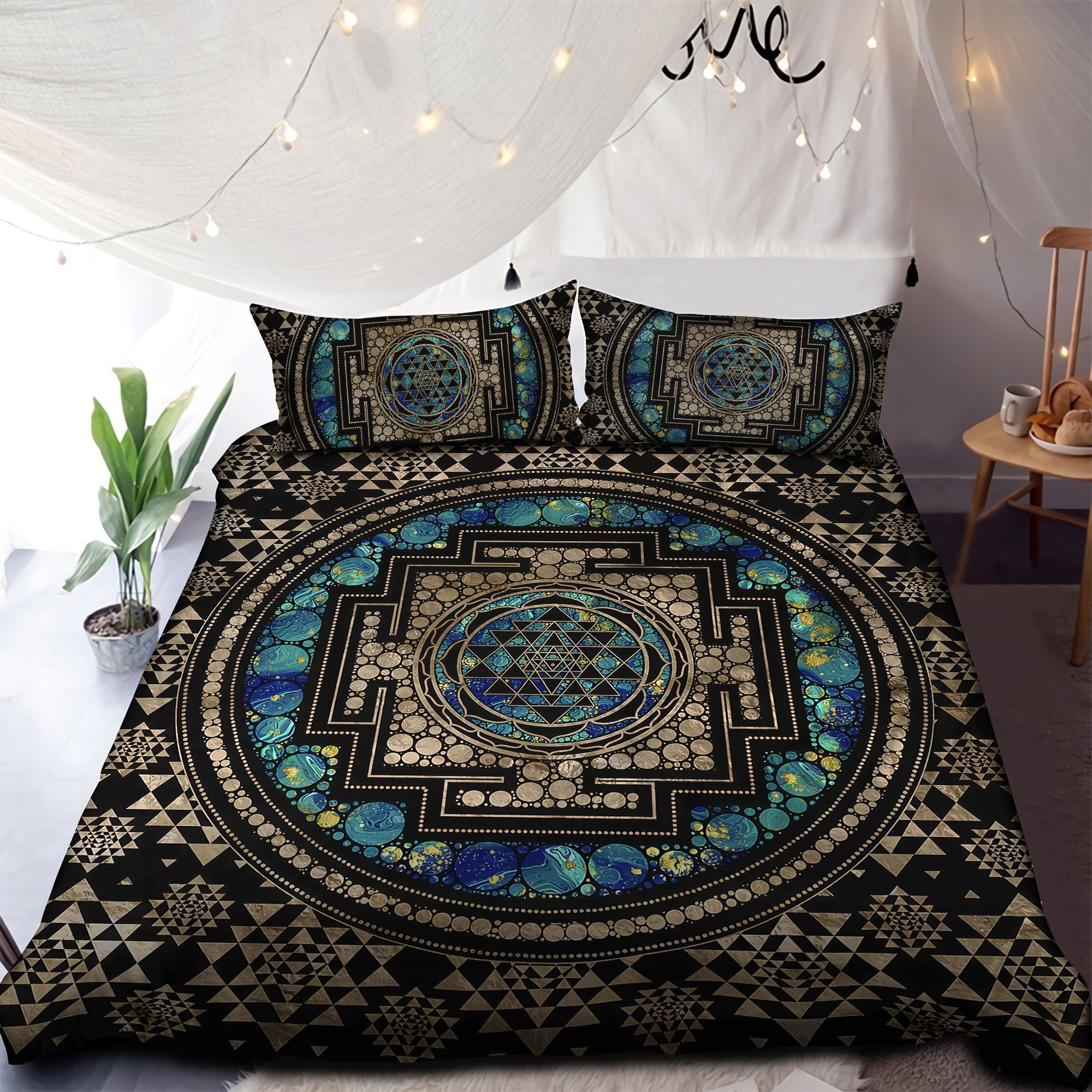 Sri Chakra Marble And Gold Bedding Set