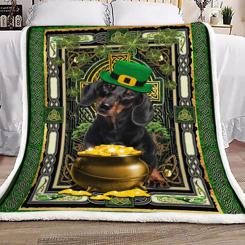 St Patrick Dachshund Fleece Blanket
