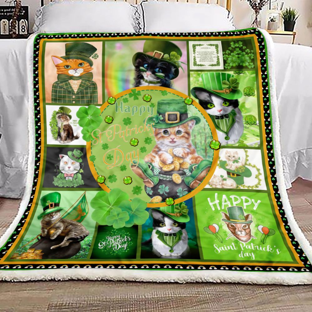 St. Patrick Day Irish Cat Fleece Blanket