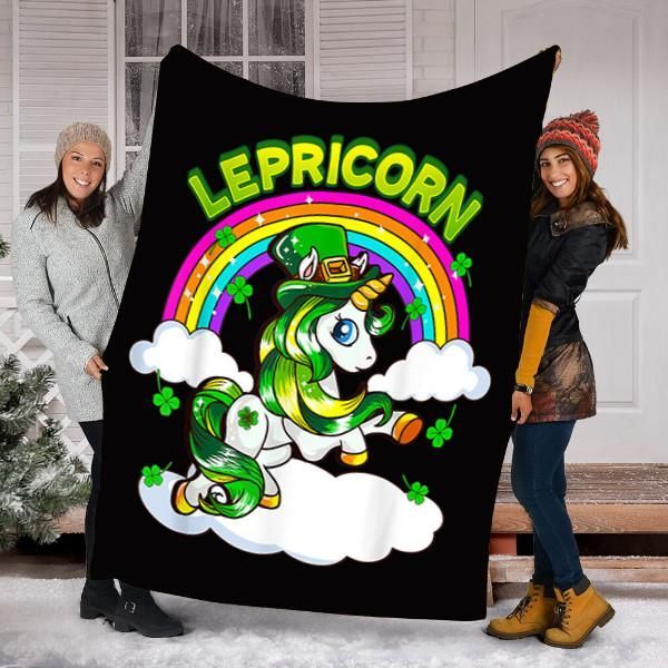 St Patricks Day Girls Unicorn Irish Lepricorn Sherpa Fleece Blanket