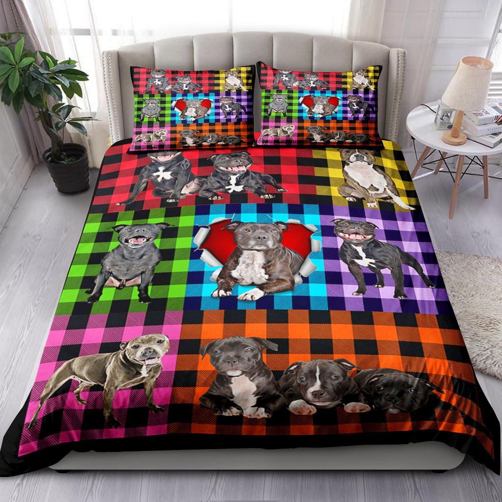 Staffordshire Bull Terrier Plaid Bedding Set