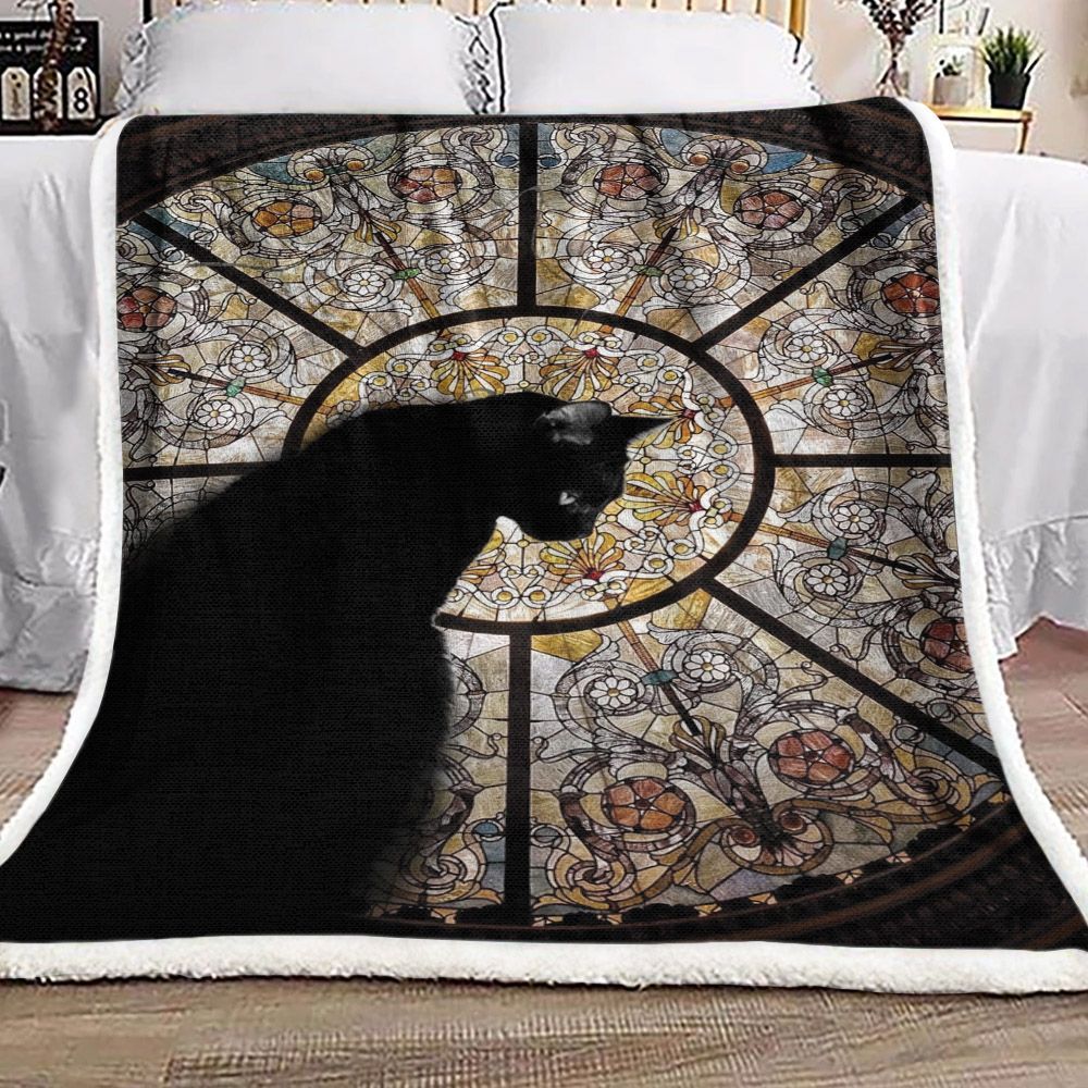 Stained Glass Cat Sherpa Fleece Blanket