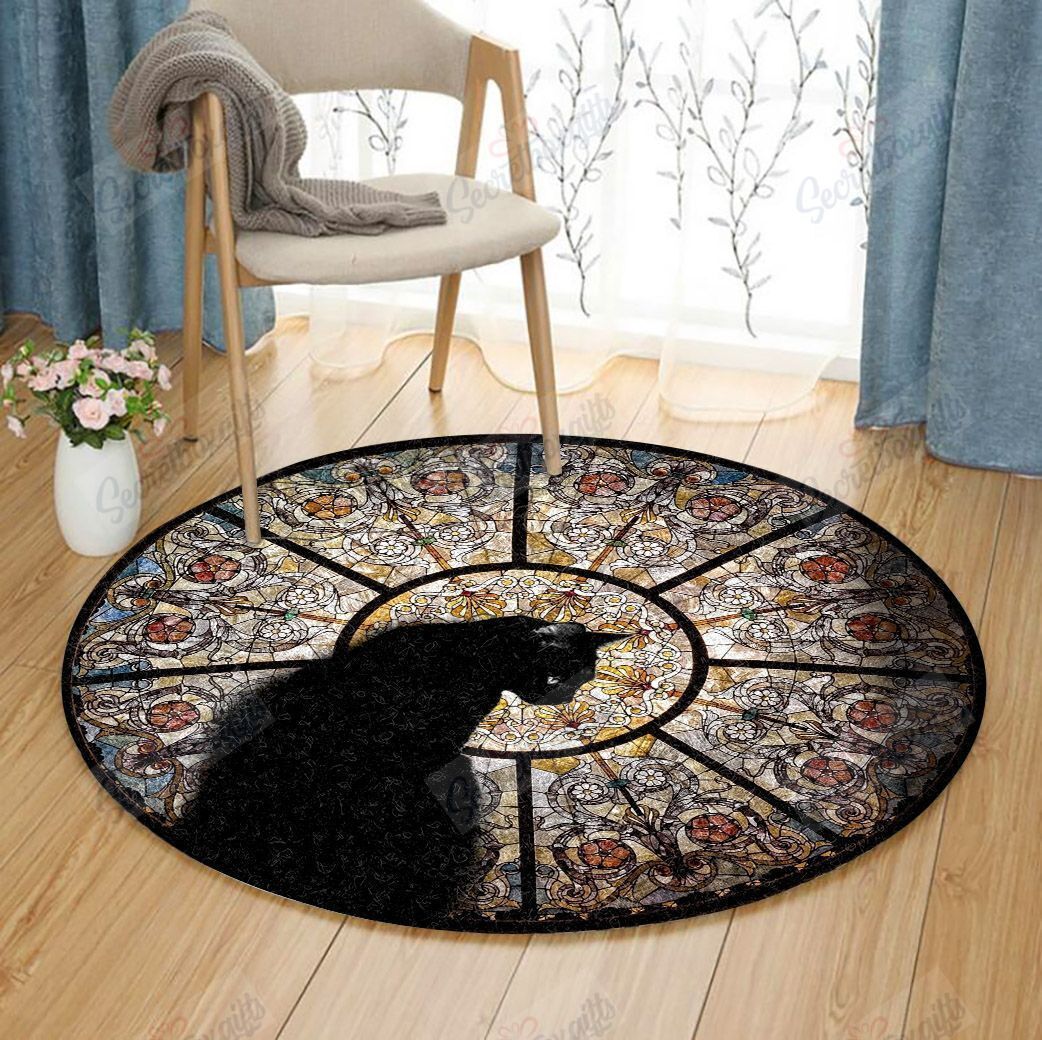 Stained Glass Cat Round Carpet