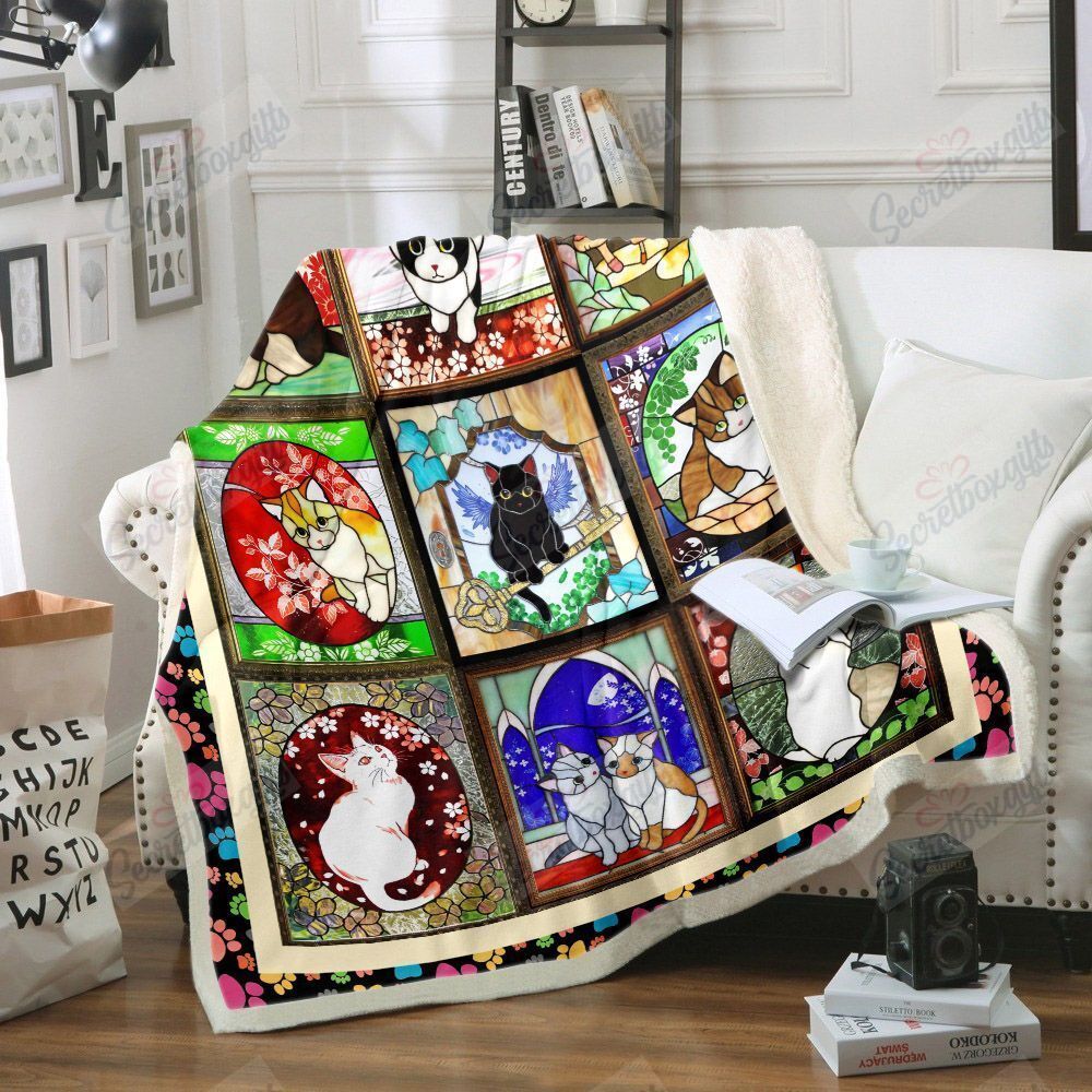 Stained Glass Cats Fleece Blanket