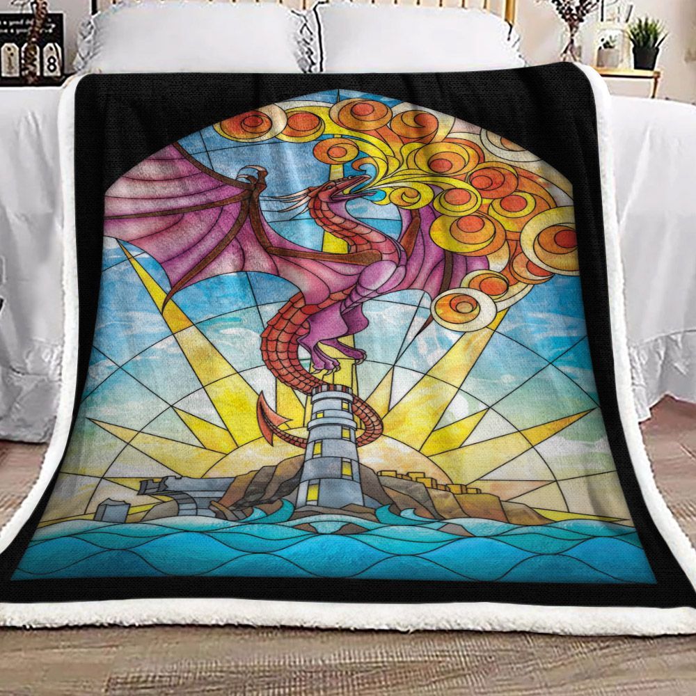 Stained Glass Dragon Sherpa Fleece Blanket