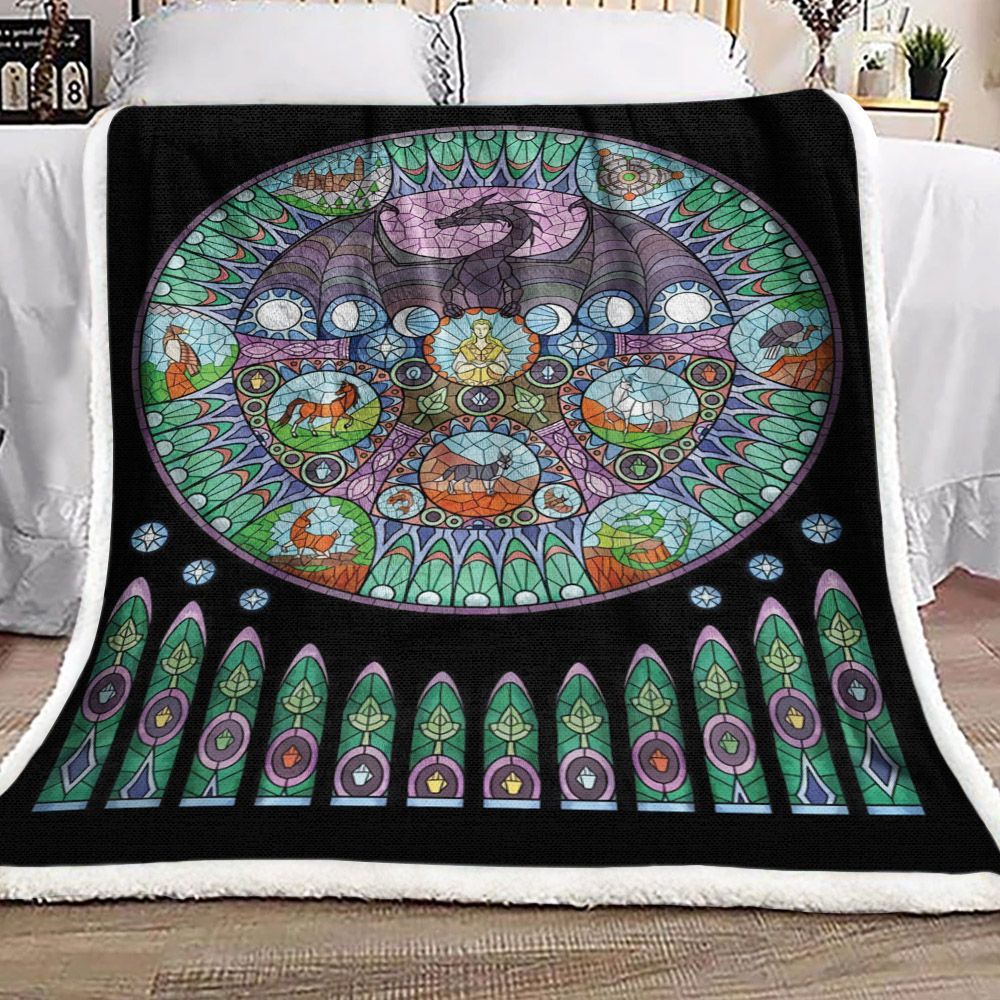 Stained Glass Dragon Sherpa Fleece Blanket