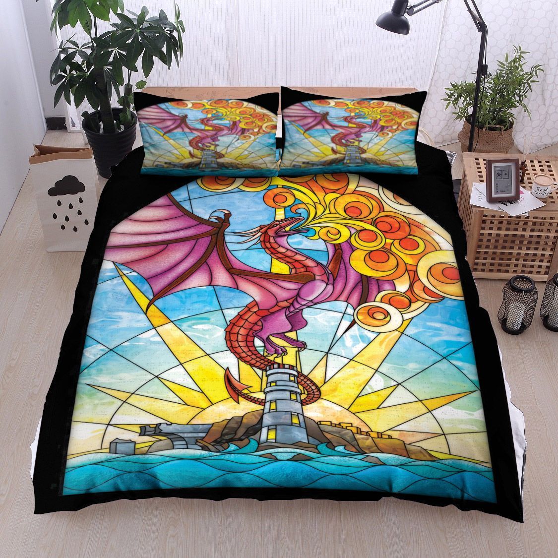 Stained Glass Dragon Bedding Set