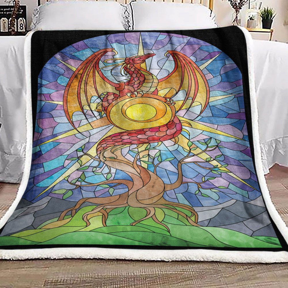 Stained Glass Dragon Sherpa Fleece Blanket