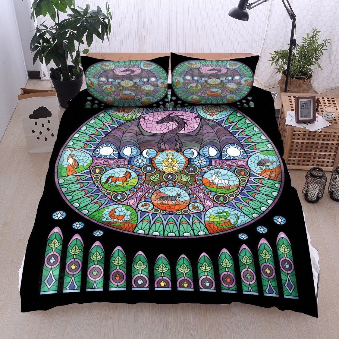 Stained Glass Dragon Bedding Set