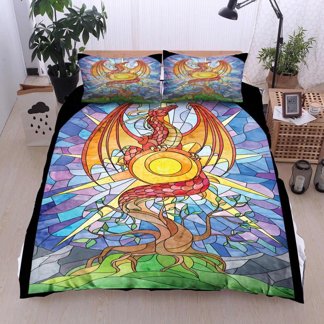 Stained Glass Dragon Bedding Set