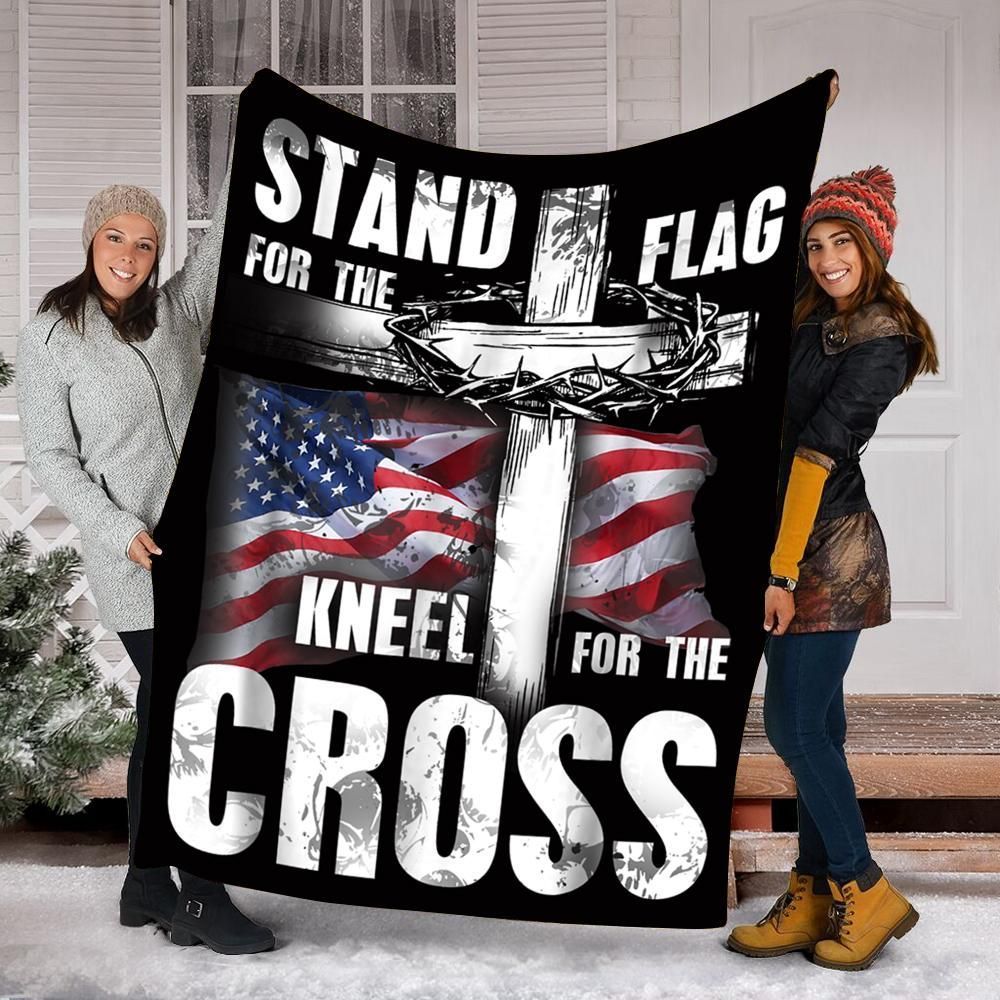 Stand For The Flag Kneel For The Cross Sherpa Fleece Blanket