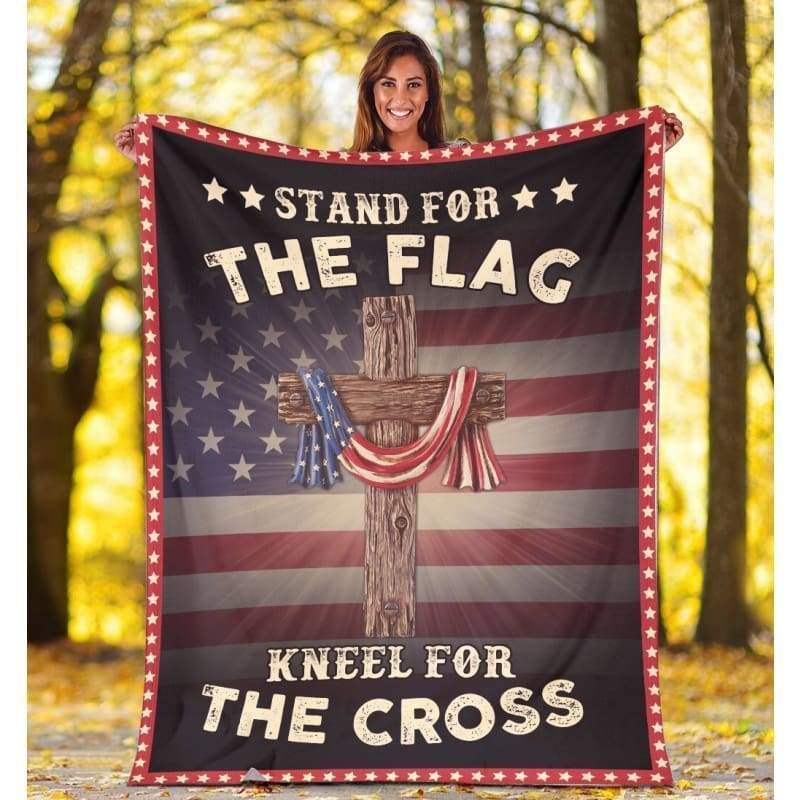Stand For The Flag Kneel For The Cross Printed Fleece Blanket