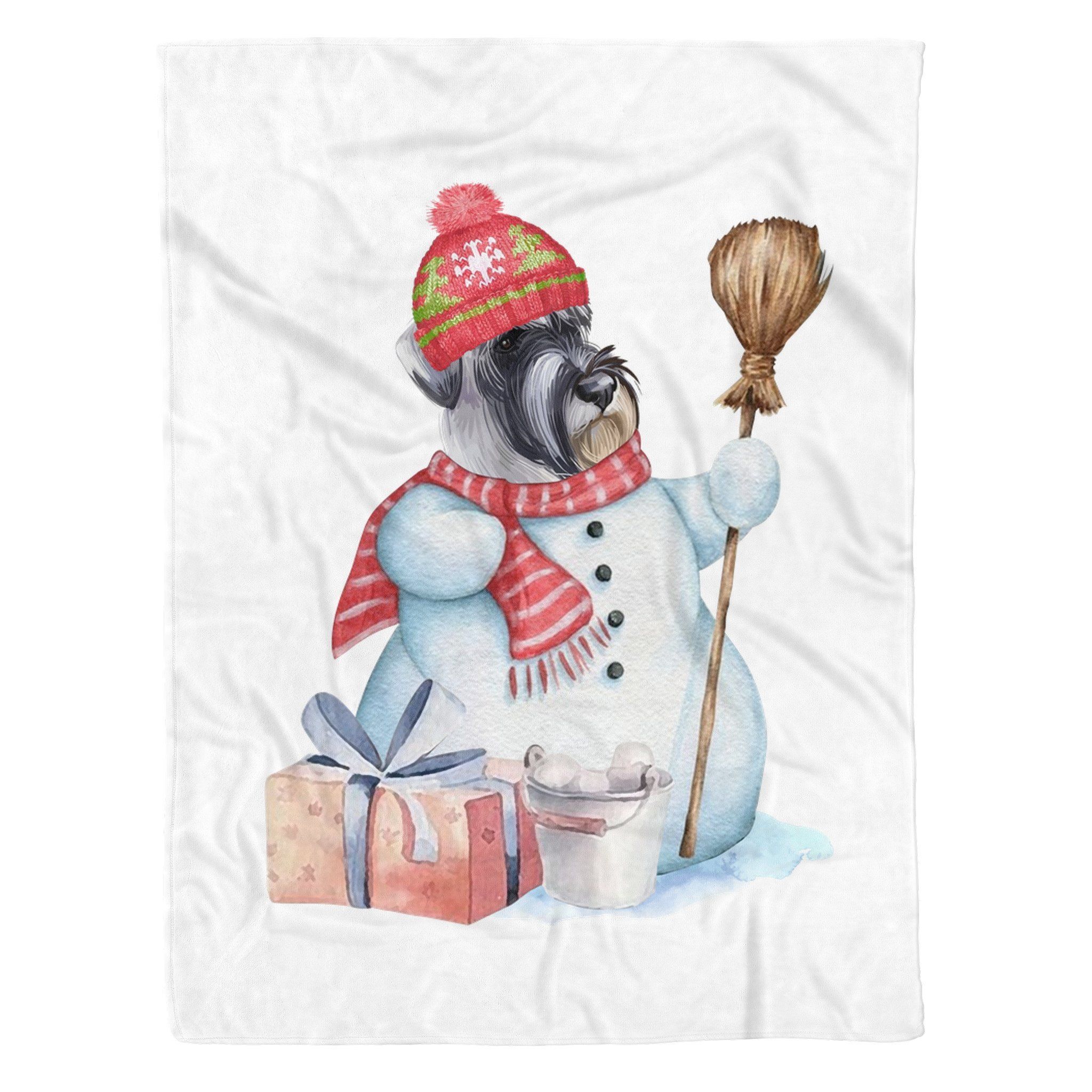 Standard Schnauzer Snowman Christmas Sherpa Fleece Blanket
