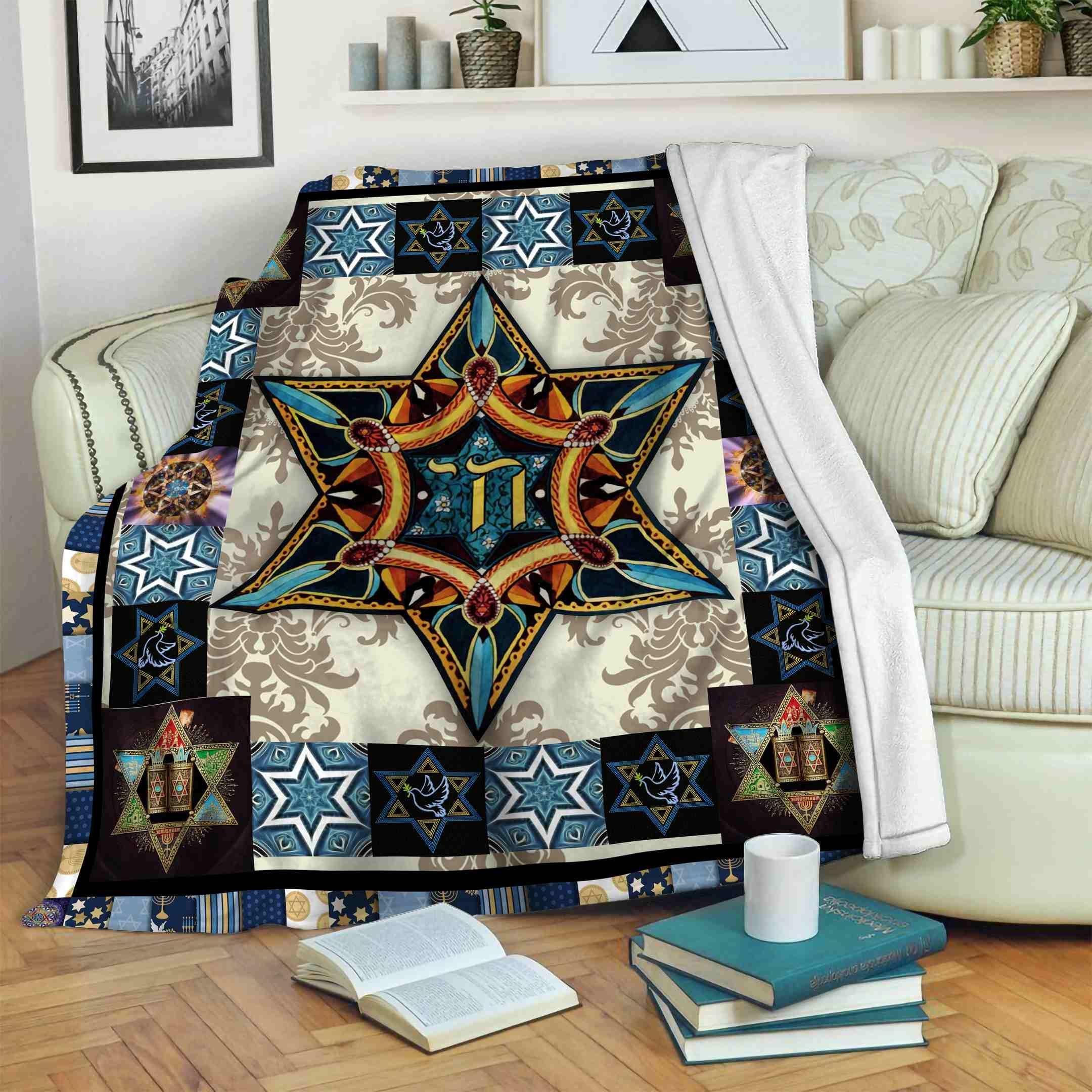 Star Of David Blue Sherpa Fleece Blanket