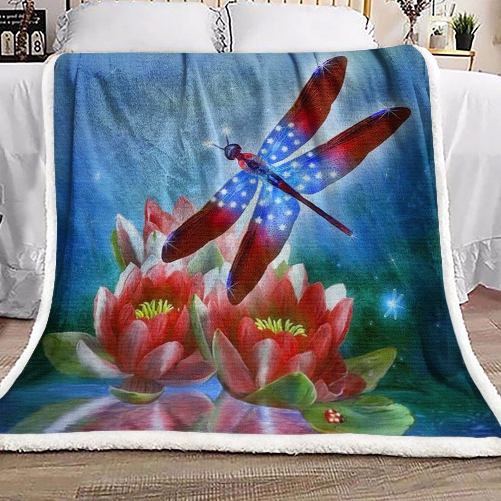 Star Spangled Dragonfly Sherpa Fleece Blanket