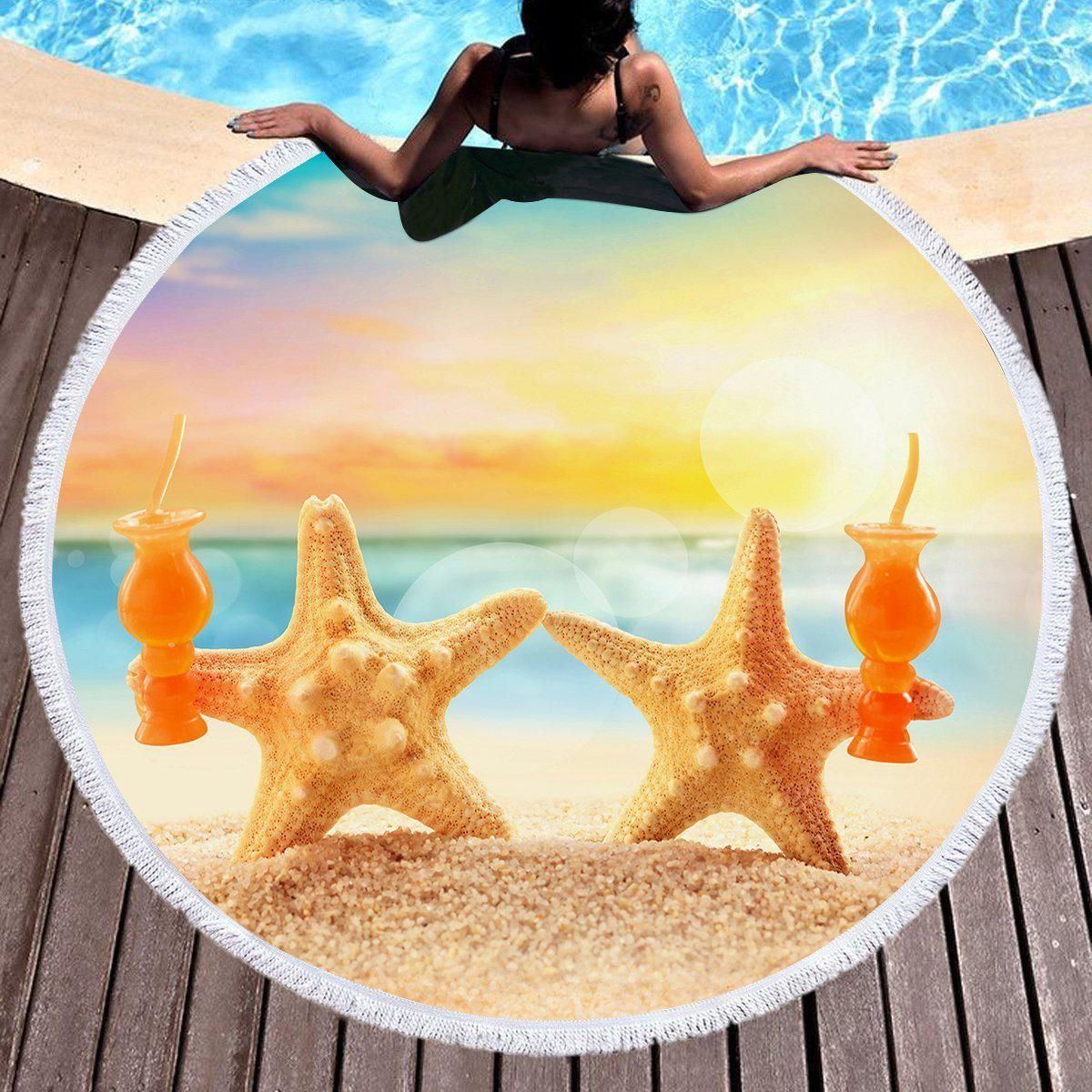 Starfish Friday Summer Printed Round Beach Towel