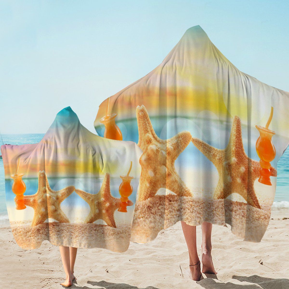 Starfish On Beach On Friday Printed Hooded Towel