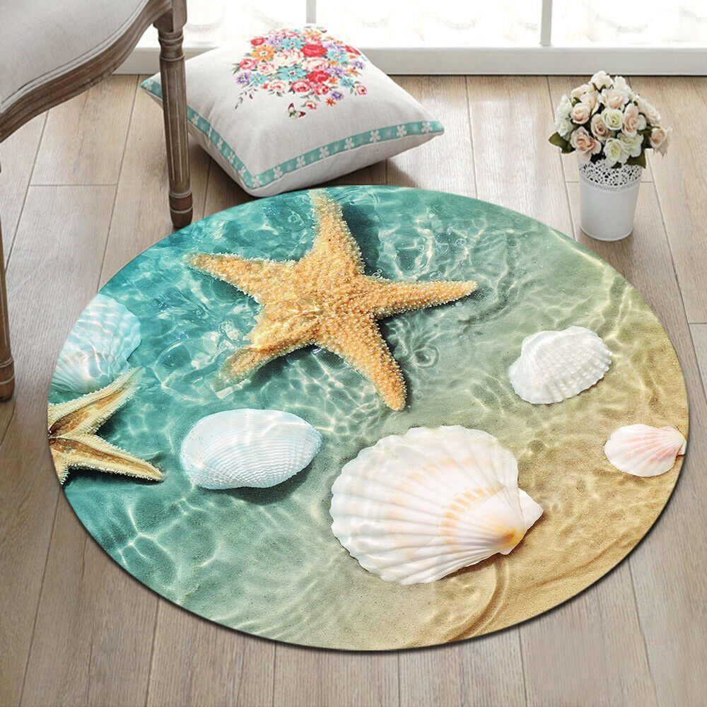 Starfish Seashell Beach Round Carpet
