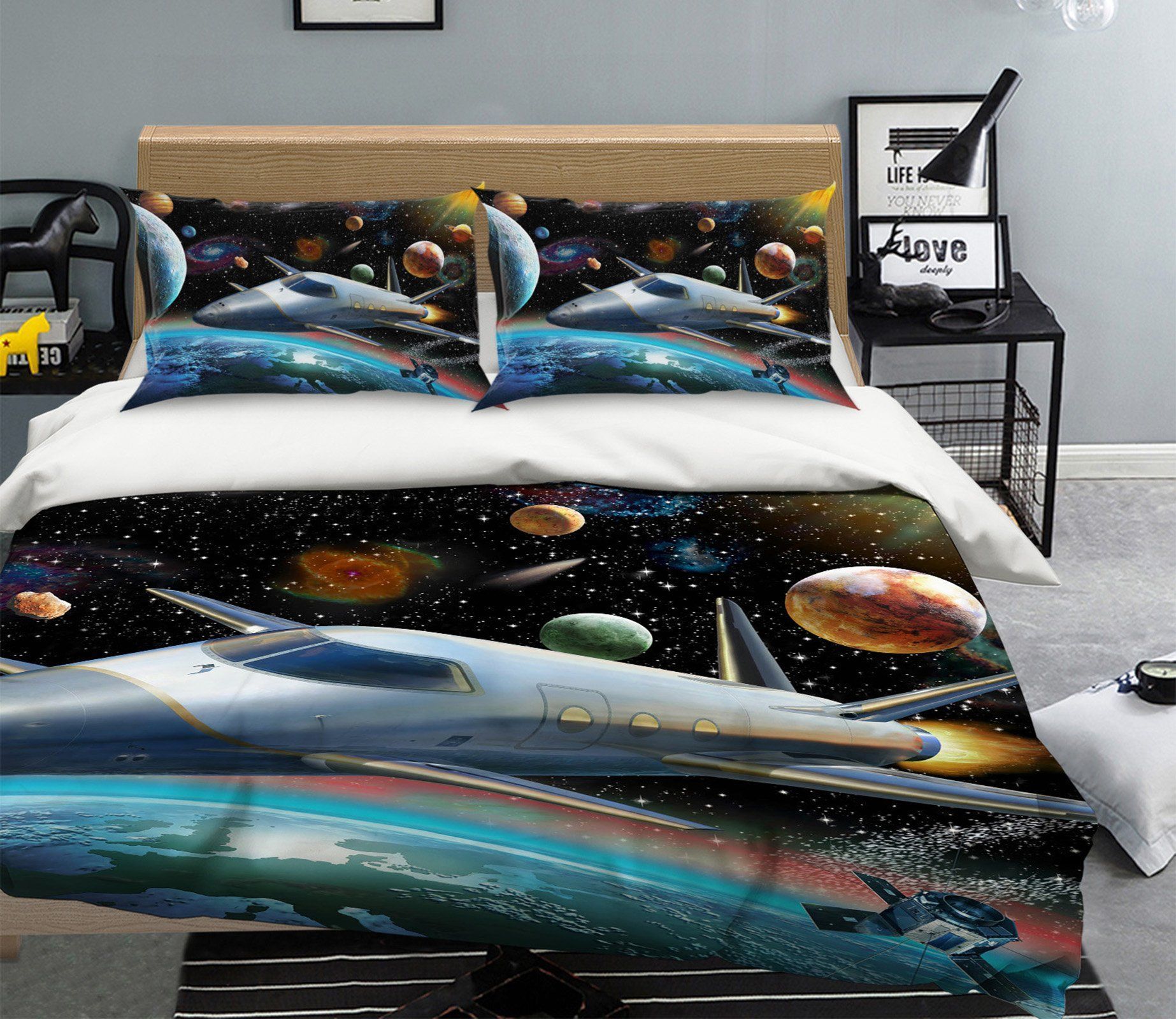 Starry Spaceship Bedding Set
