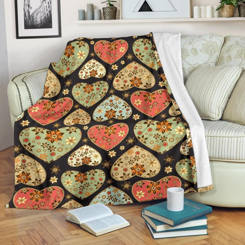 Stars In Heart Boho Pattern Printed Fleece Blanket