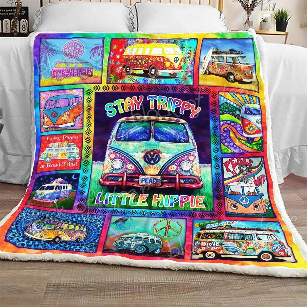 Stay Trippy Little Hippie Sherpa Fleece Blanket