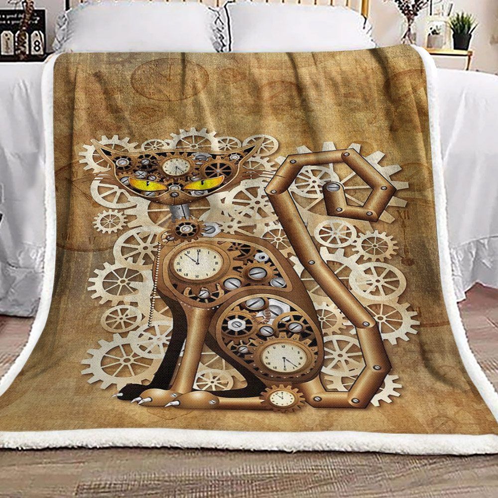 Steampunk Cat Sherpa Fleece Blanket