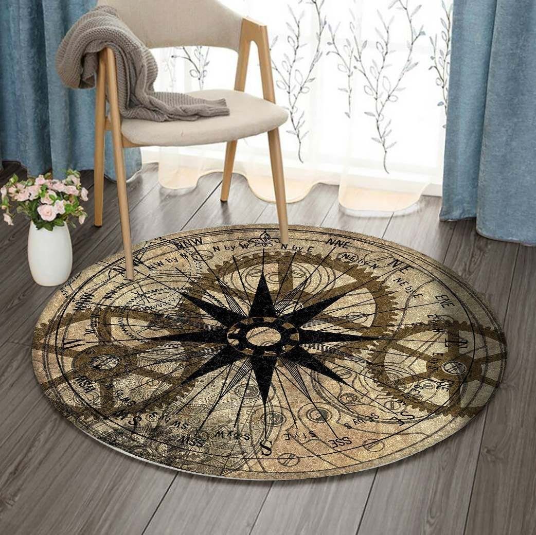 Steampunk Gold Gears Round Carpet