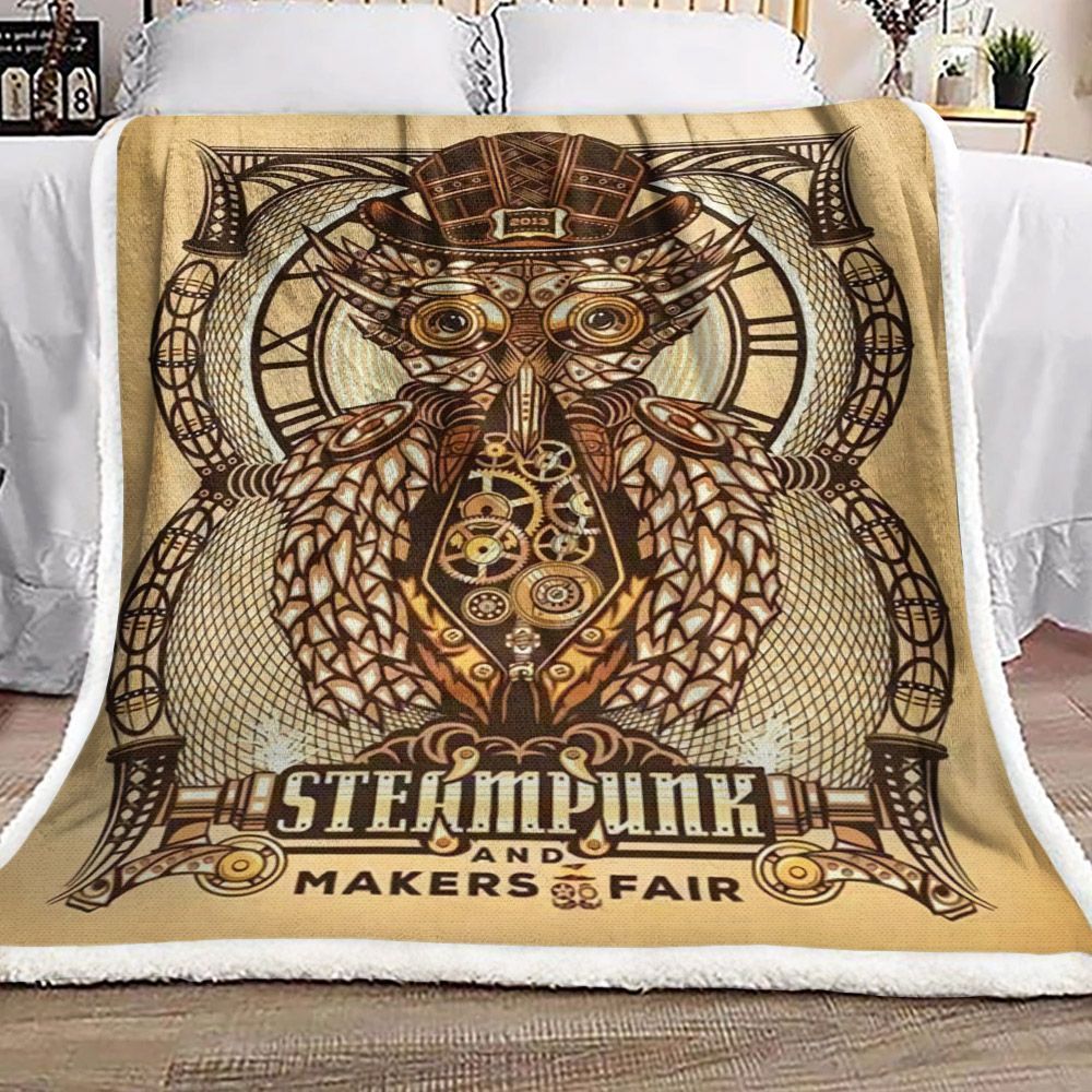 Steampunk Owl Sherpa Fleece Blanket