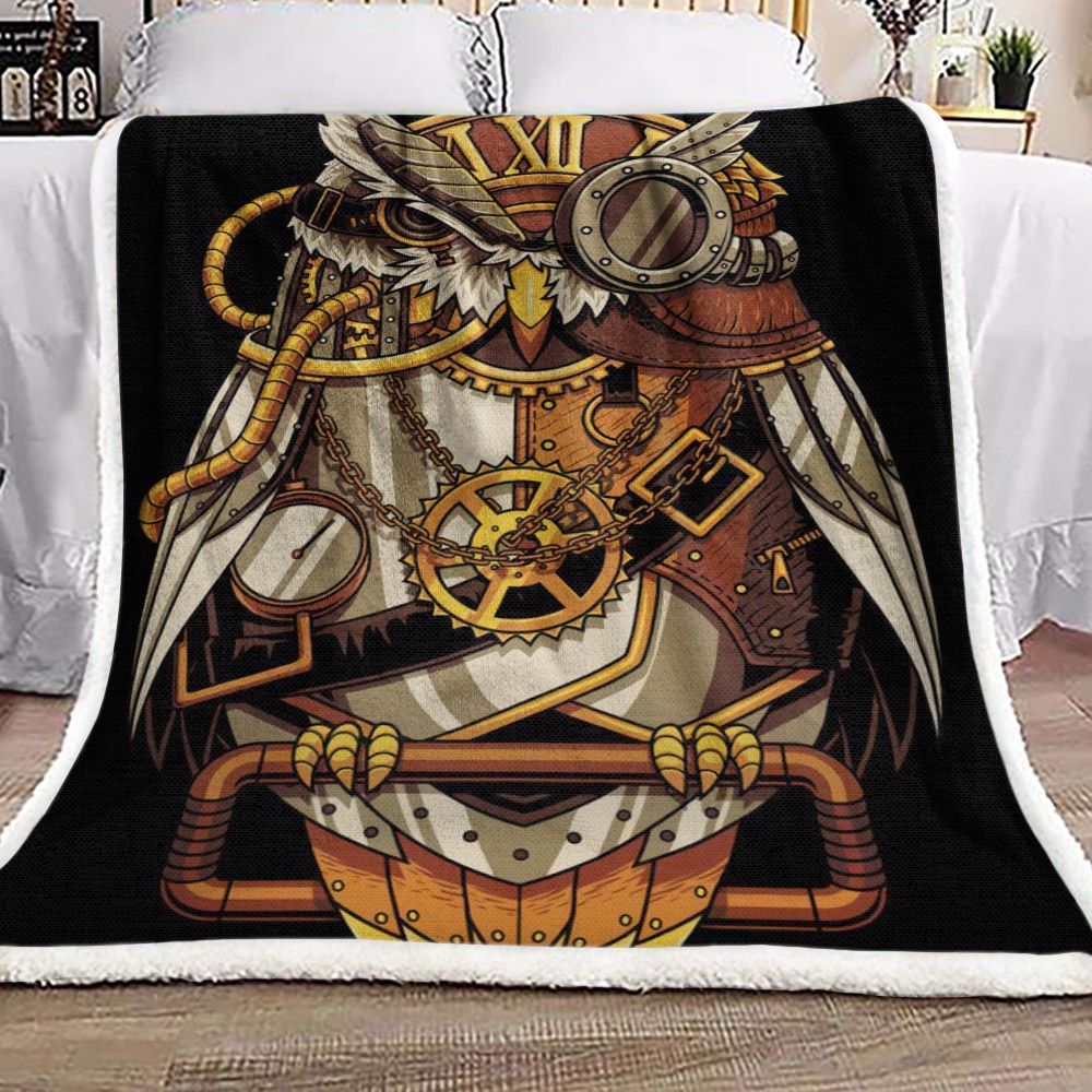 Steampunk Pirate Owl Sherpa Fleece Blanket