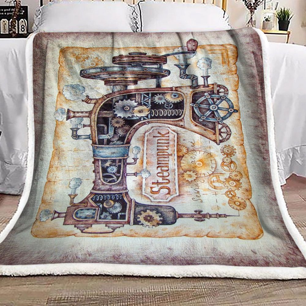 Steampunk Sewing Machine Sherpa Fleece Blanket