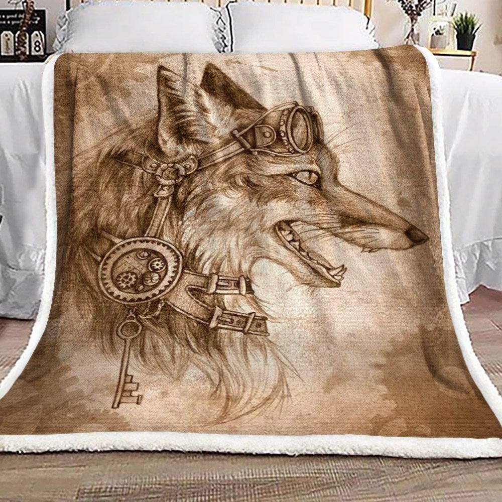 Steampunk Wolf Sherpa Fleece Blanket