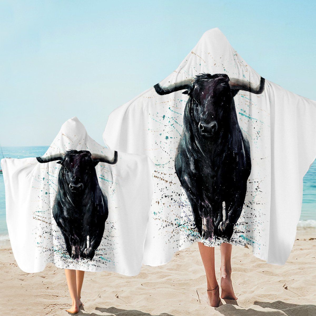 Stocky Buffalo On White Printed Hooded Towel