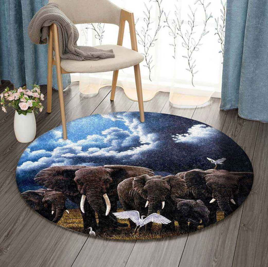 Stork Elephant Round Carpet