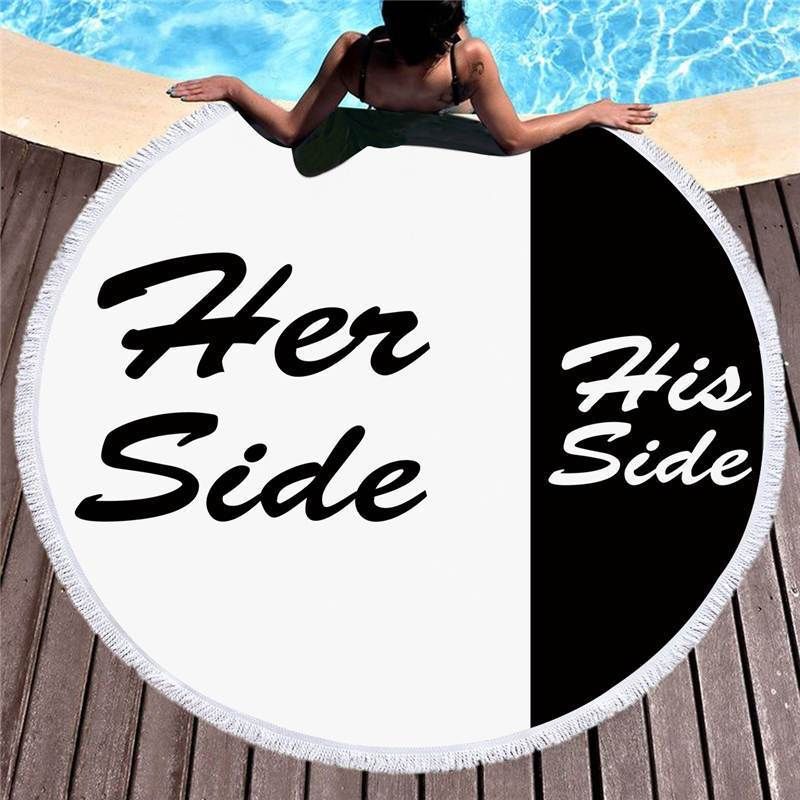 Straight Apart Her Side His Side Round Beach Towel