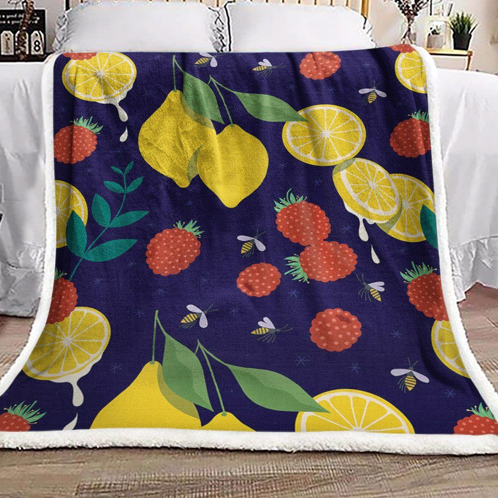 Strawberry Lemon And Bee Sherpa Fleece Blanket