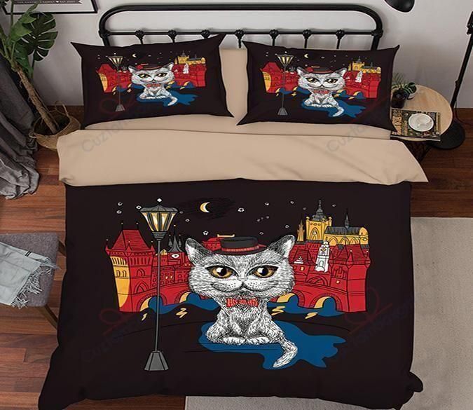 Street Light Cat Printed Bedding Set