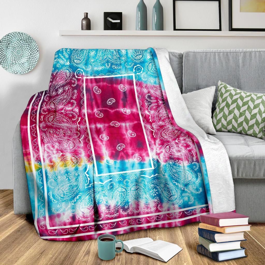 Striped Hippie Tie Dye Bandana Sherpa Fleece Blanket