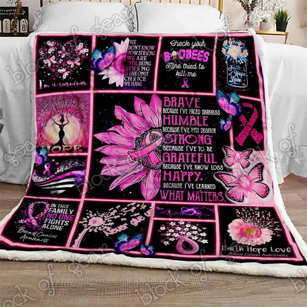 Strong Brave Humble and Victorious Pink Warrior Fleece Blanket