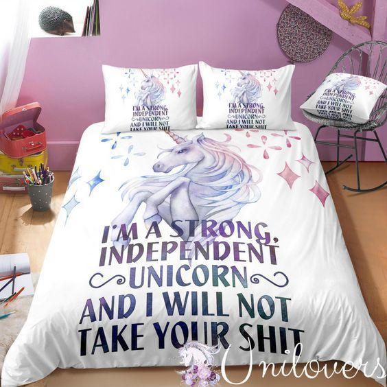 Strong Independent Unicorn Bedding Set