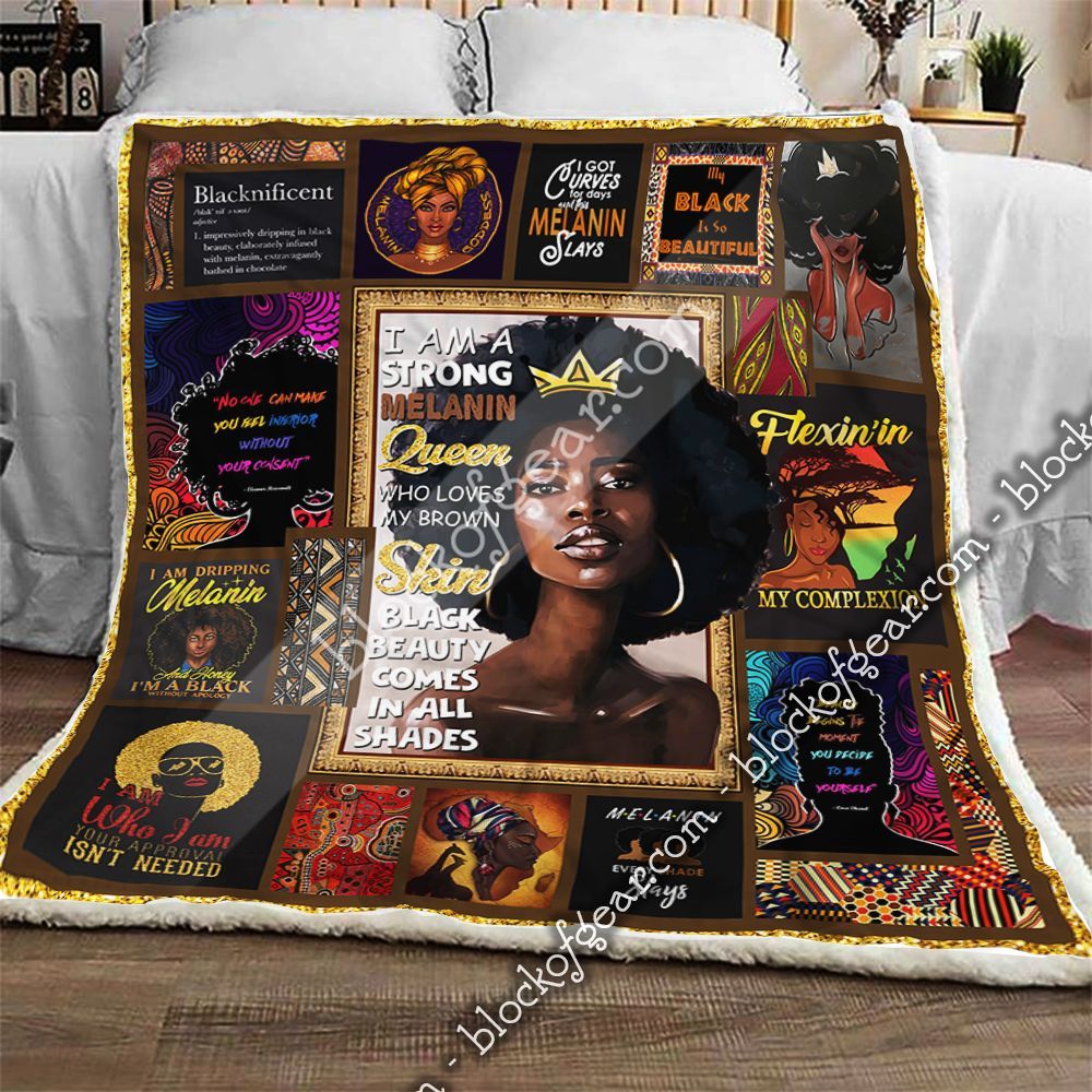 Strong Melanin Queen Black Woman Queen Sherpa Fleece Blanket