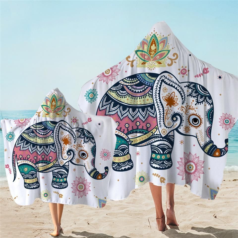 Stylized Elephant Pattern Printed Hooded Towel