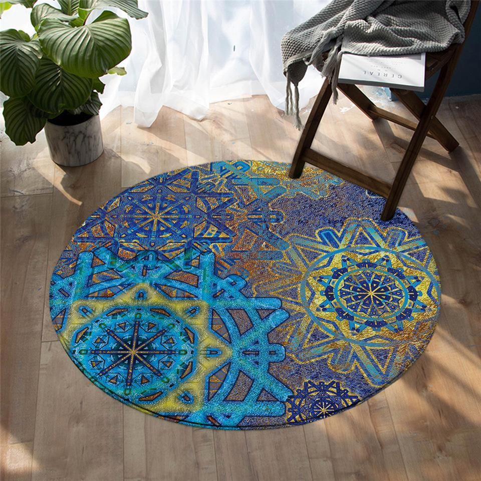 Stylized Suns Teal Round Carpet