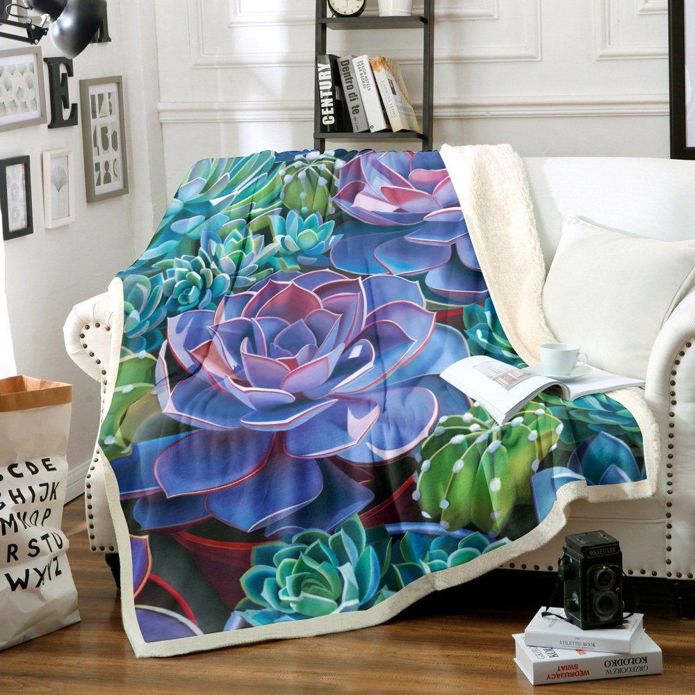 Succulent Garden Sherpa Fleece Blanket