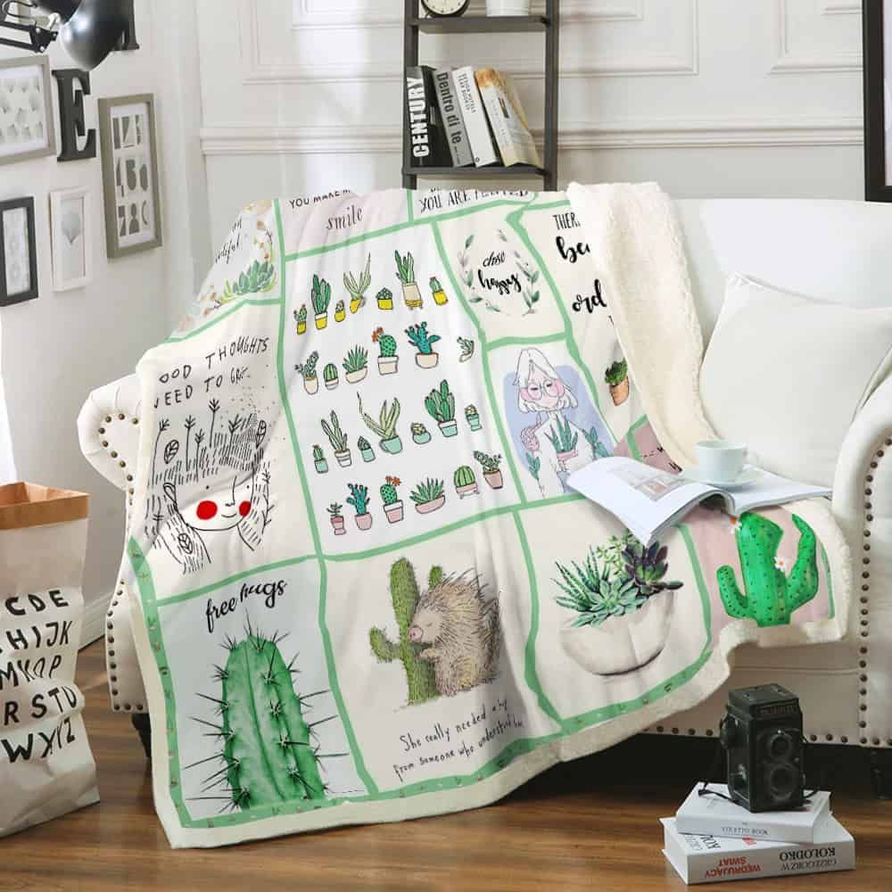 Succulents Plant Lover Sherpa Fleece Blanket
